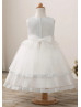 Silver Sparkly Lace Tulle Tiered Flower Girl Dress